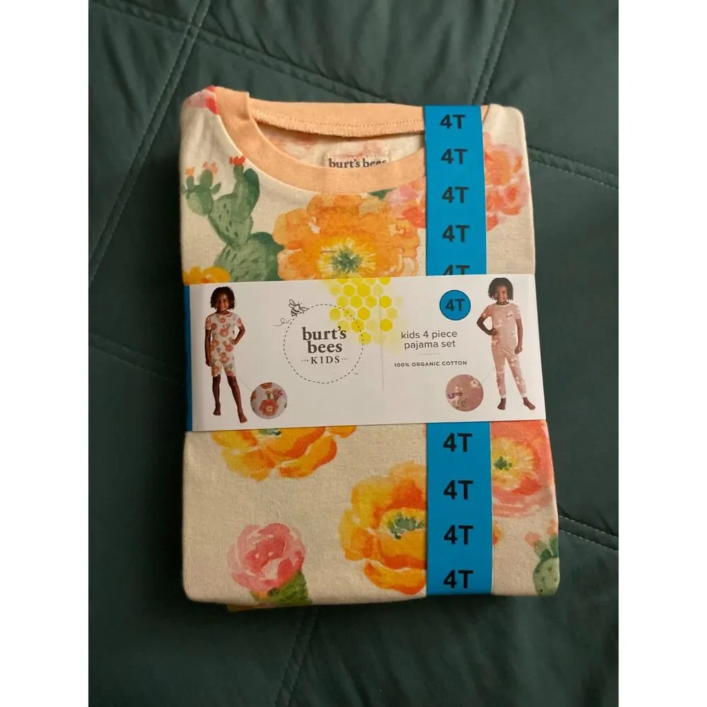 100% Organic Cotton Kid's 4T Burt's Bees 4 Piece Set New